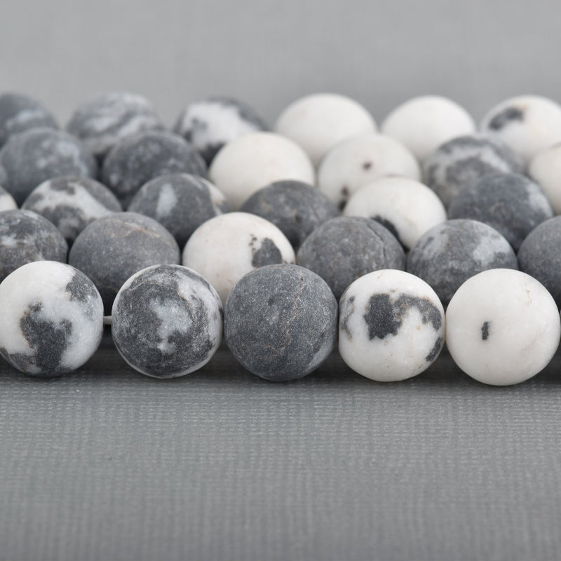 12mm Round Matte ZEBRA JASPER Beads, black and white natural gemstones, full strand, 32 beads, gja0204