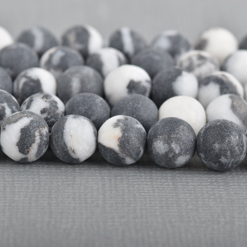 8mm Round Matte ZEBRA JASPER Beads, black and white natural gemstones, full strand, 47 beads, gja0205