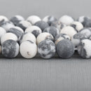 10mm Round Matte ZEBRA JASPER Beads, black and white natural gemstones, full strand, 39 beads, gja0206