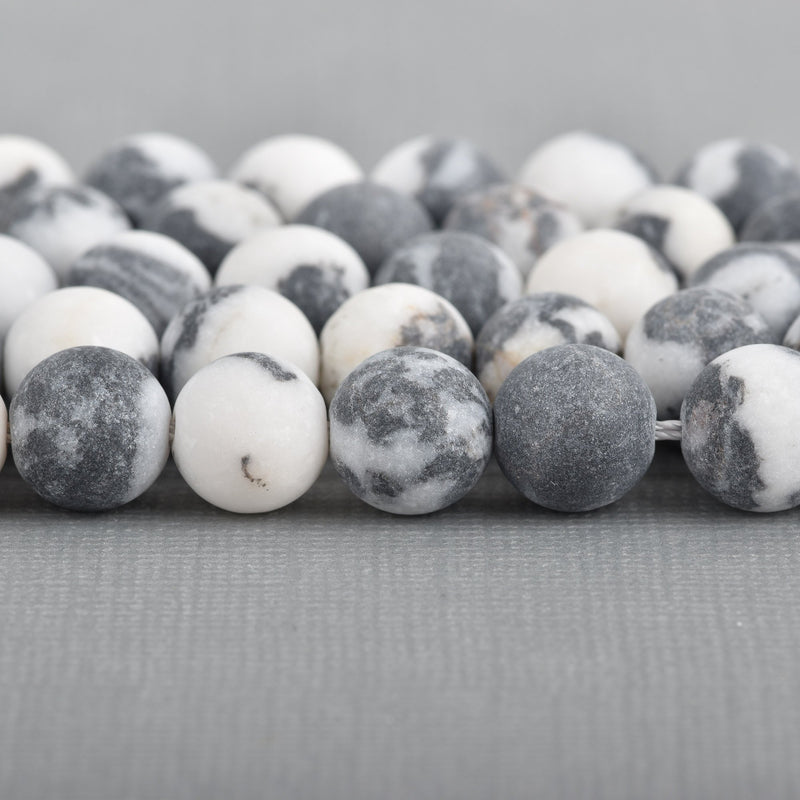 10mm Round Matte ZEBRA JASPER Beads, black and white natural gemstones, full strand, 39 beads, gja0206