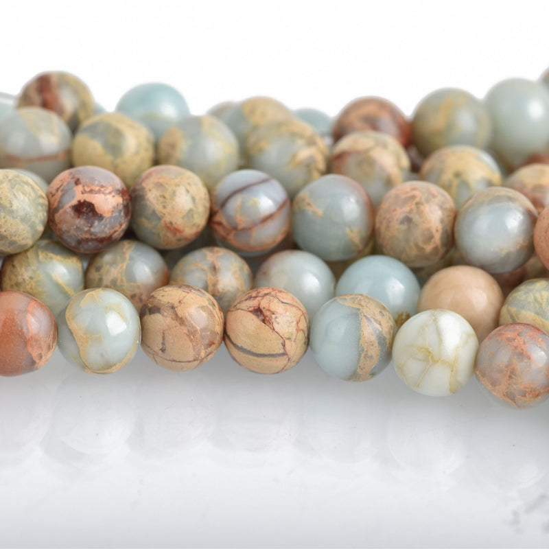 6mm AQUA TERRA JASPER Round Gemstone Beads, natural, blue green, tan, full strand, 68 beads, gja0208