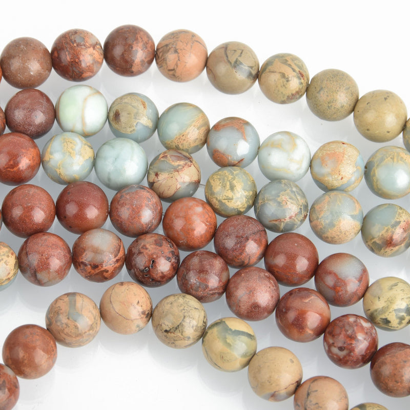 10mm Variegated AQUA TERRA JASPER Round Gemstone Beads full strand about 41 beads gja0213