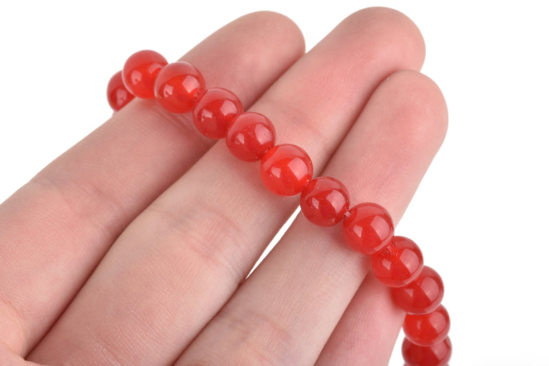 8mm WATERMELON RED Round Dyed Jade Gemstone Beads . 15.5" strand . about 51 beads gjd0024