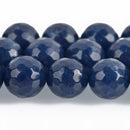 12mm Round Faceted NAVY BLUE JADE Gemstone Beads, full strand gjd0090