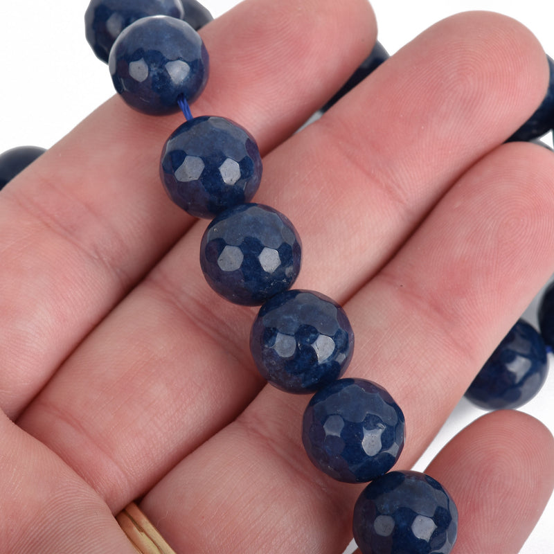 12mm Round Faceted NAVY BLUE JADE Gemstone Beads, full strand gjd0090