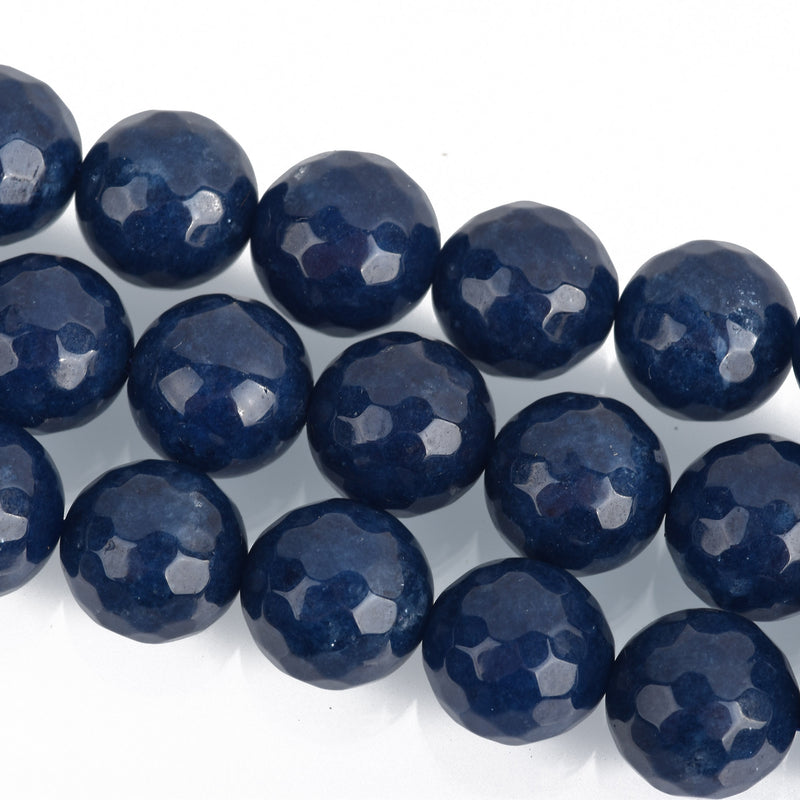 12mm Round Faceted NAVY BLUE JADE Gemstone Beads, full strand gjd0090