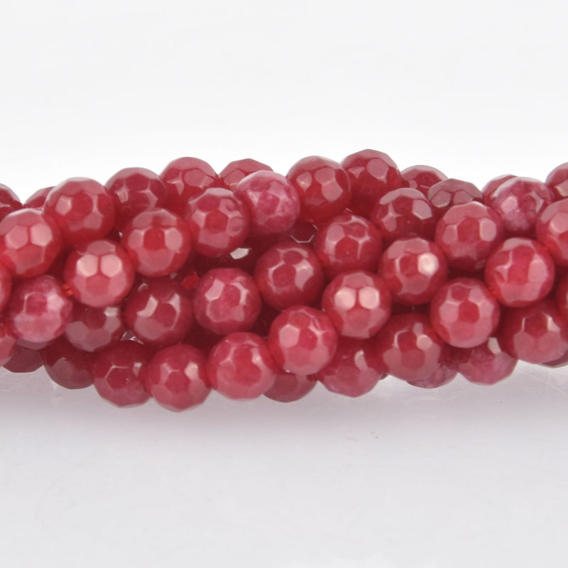 4mm Round Faceted RASPBERRY PINK JADE Gemstone Beads, full strand gjd0102