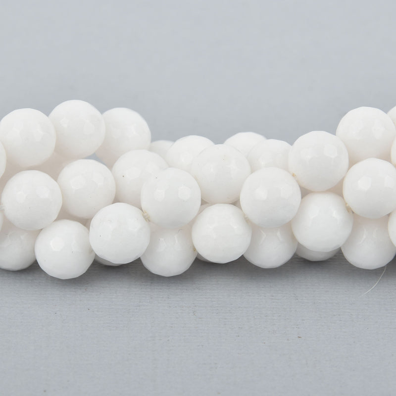 10mm Round Faceted WHITE JADE Gemstone Beads, full strand gjd0116