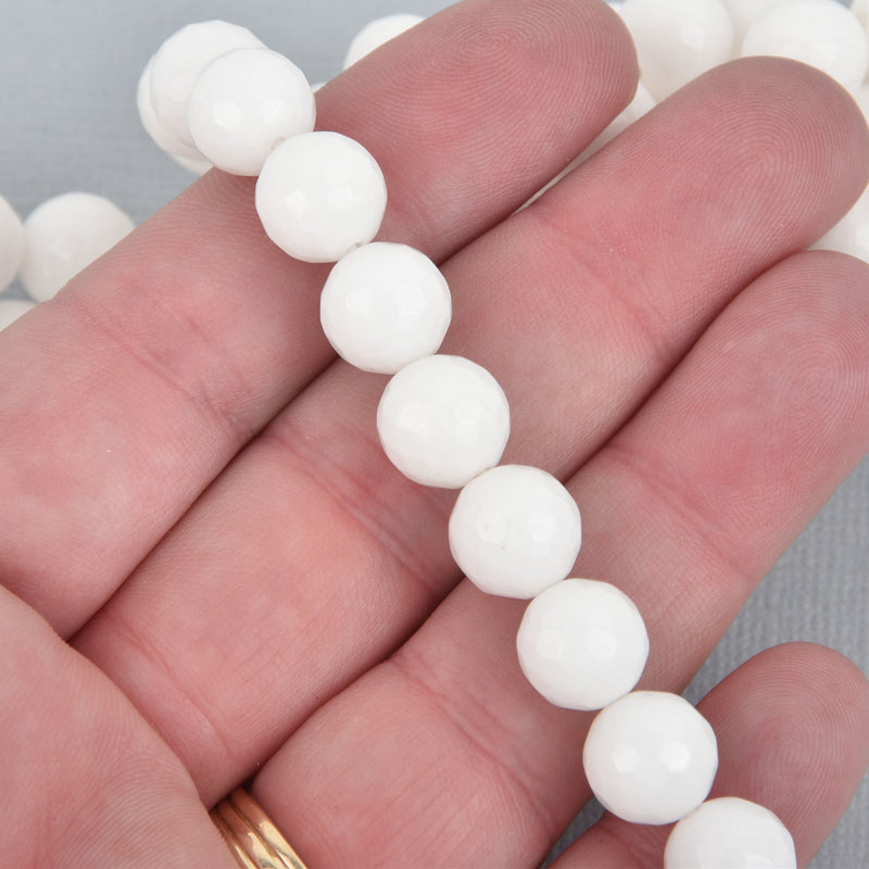 10mm Round Faceted WHITE JADE Gemstone Beads, full strand gjd0116