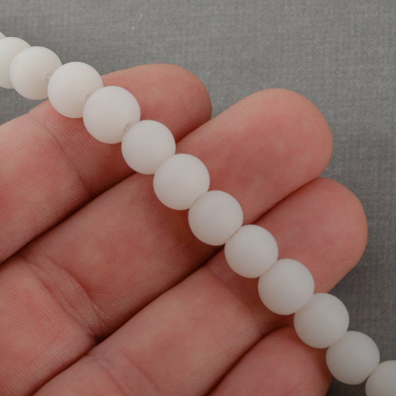 8mm WHITE Frosted JADE Round Beads, Matte Natural Gemstone Beads, full strand, about 56 beads, gjd0212