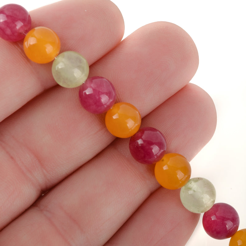8mm SUMMER MIX Round JADE Beads, Pink Yellow Green Gemstone Beads, full strand, about 48 beads, gjd0214