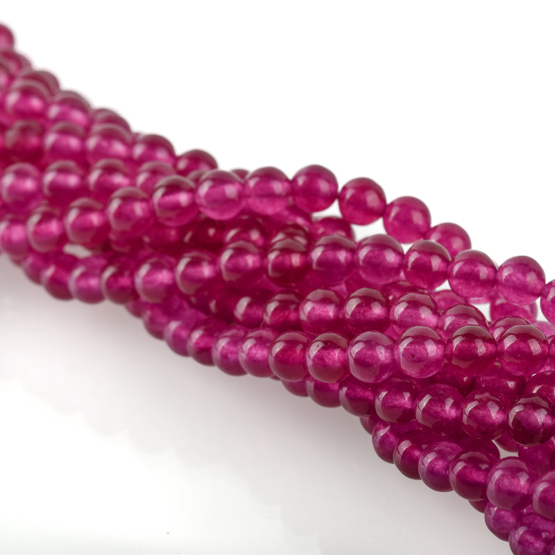6mm FUCHSIA PINK Round Jade Gemstone Beads, full strand, about 63 beads gjd0221