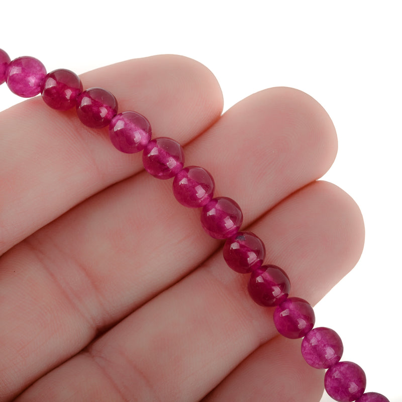 6mm FUCHSIA PINK Round Jade Gemstone Beads, full strand, about 63 beads gjd0221
