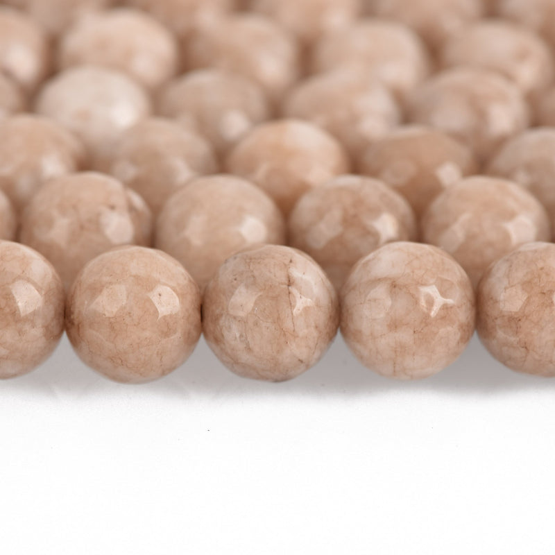 8mm JADE Beads, Light MUSHROOM BROWN, Faceted Round Dyed Jade Gemstone Beads, full strand about 47 beads gjd0229