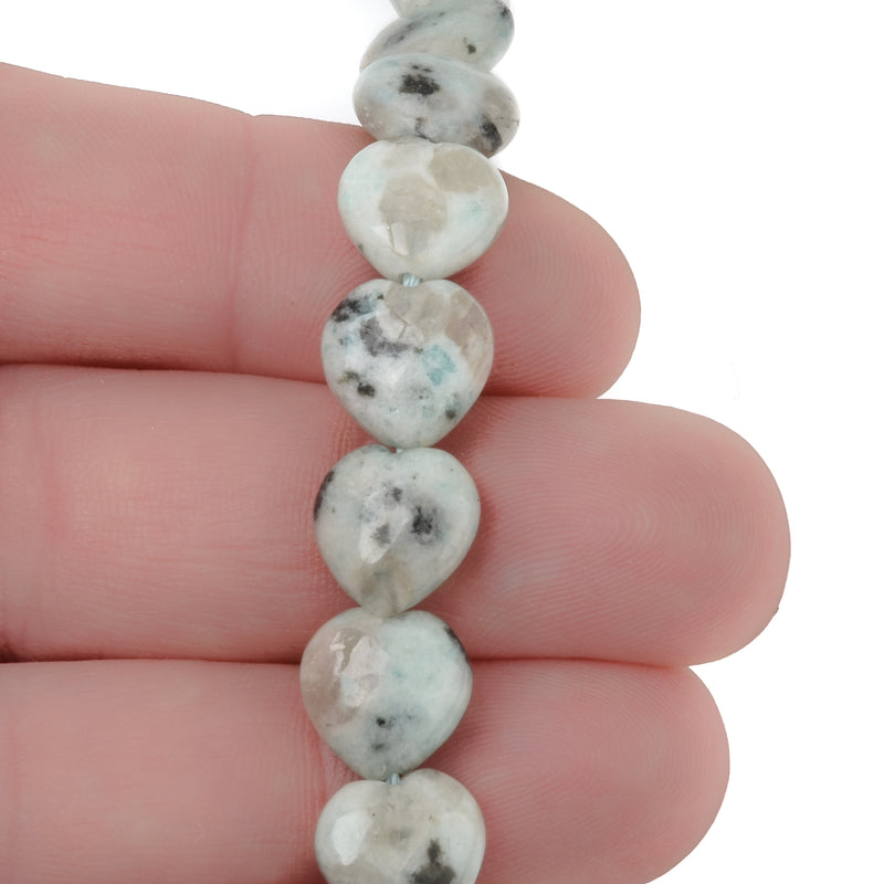 10mm Green and black KIWI STONE Heart Beads, full strand . approx 42 pieces gkw0001