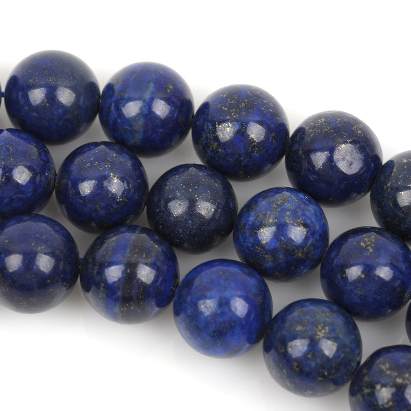 12mm Round LAPIS LAZULI  Beads, blue lapis lazuli gemstones with pyrite, full strand, about 31 beads, gla0011b