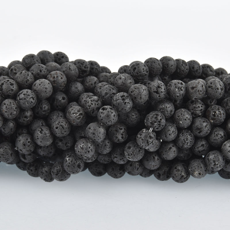 8mm Round BLACK LAVA Beads, perfume diffuser beads, essential oil beads, lava stone beads, full strand, about 47 beads, glv0017