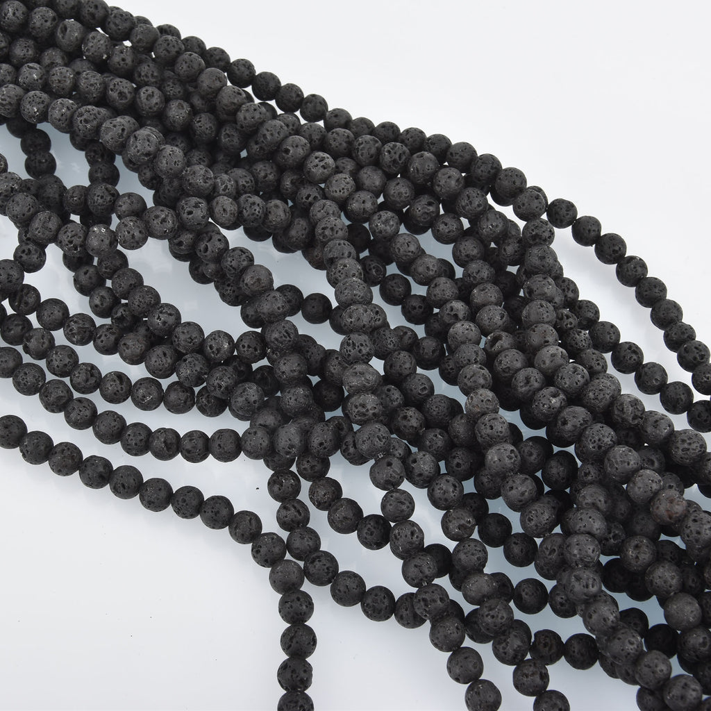 6mm - 7mm Round BLACK LAVA Beads, perfume diffuser beads, essential oi