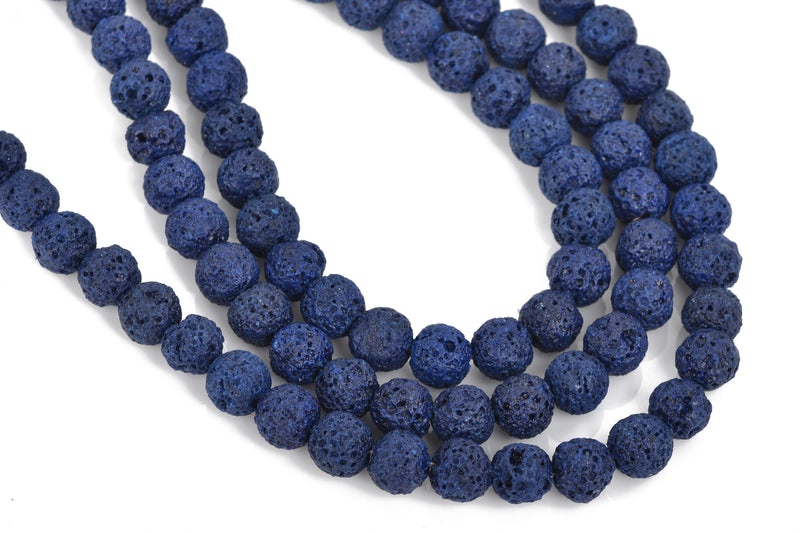 8mm NAVY BLUE LAVA Beads, Aromatherapy Beads, Round Perfume Diffuser Beads, Essential Oil Beads, full strand, 50 beads per strand, glv0029