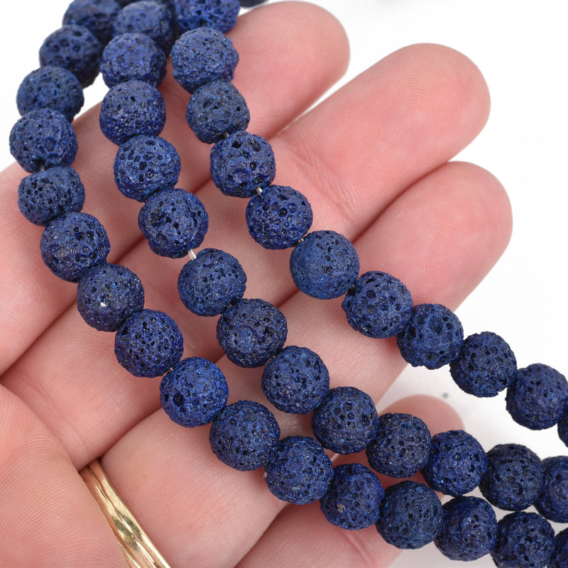 8mm NAVY BLUE LAVA Beads, Aromatherapy Beads, Round Perfume Diffuser Beads, Essential Oil Beads, full strand, 50 beads per strand, glv0029