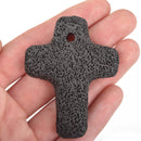 BLACK LAVA CROSS Pendant Beads, Essential Oil Charms, perfume diffuser beads, lava stone beads, 2-1/2", glv0031