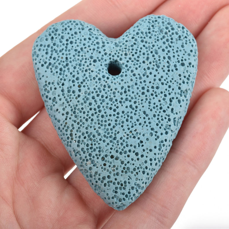BLUE LAVA HEART Pendant Beads, Essential Oil Charms, perfume diffuser beads, lava stone beads, 2-3/8" glv0033