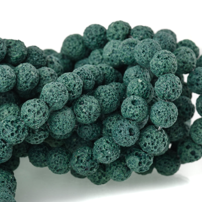 8mm FOREST GREEN LAVA Beads, Aromatherapy Beads, Round Perfume Diffuser Beads, Essential Oil Beads, full strand, 50 beads per strand glv0035