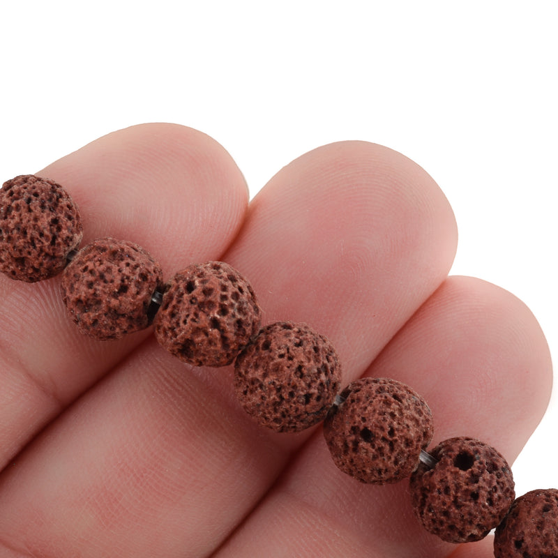 8mm CHOCOLATE BROWN LAVA Beads, Aromatherapy Beads, Round Diffuser Beads, Essential Oil Beads, full strand, 50 beads per strand, glv0036