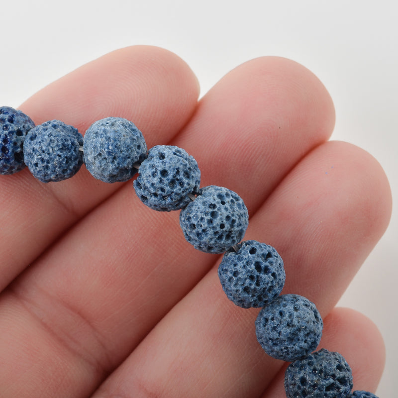 8mm DENIM BLUE LAVA Beads, Aromatherapy Beads, Round Diffuser Beads, Essential Oil Beads, full strand, 50 beads per strand, glv0037