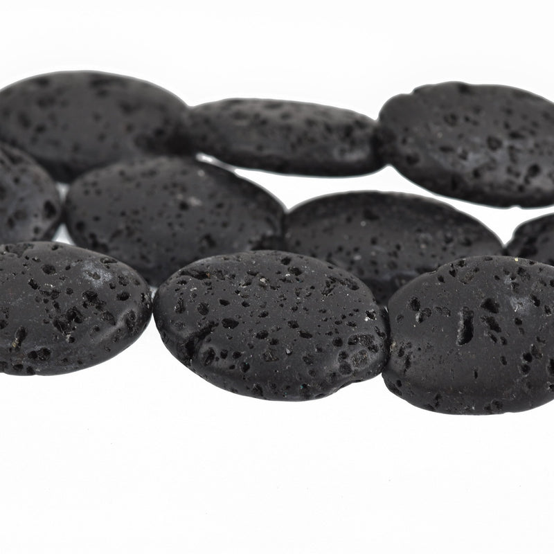 18mm BLACK LAVA Beads, OVAL perfume diffuser beads, essential oil beads, aromatherapy lava stone beads, full strand, 22 beads glv0043
