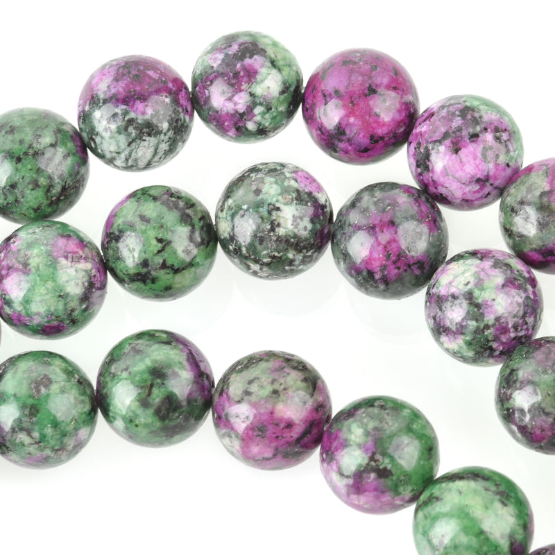 12mm RUBY ZOISITE dyed Howlite Round Gemstone Beads, green and ruby purple, full strand,  gms0011