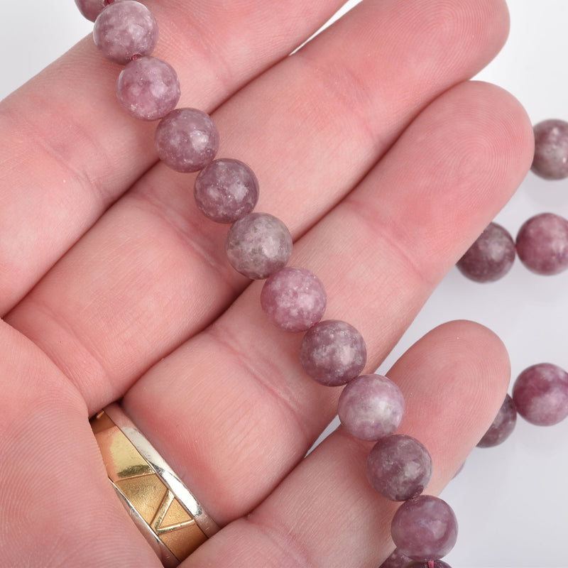 8mm LILAC PURPLE LEPIDOLITE Round Gemstone Beads, lots of pretty chatoyance, full strand, about 45 beads, gms0024