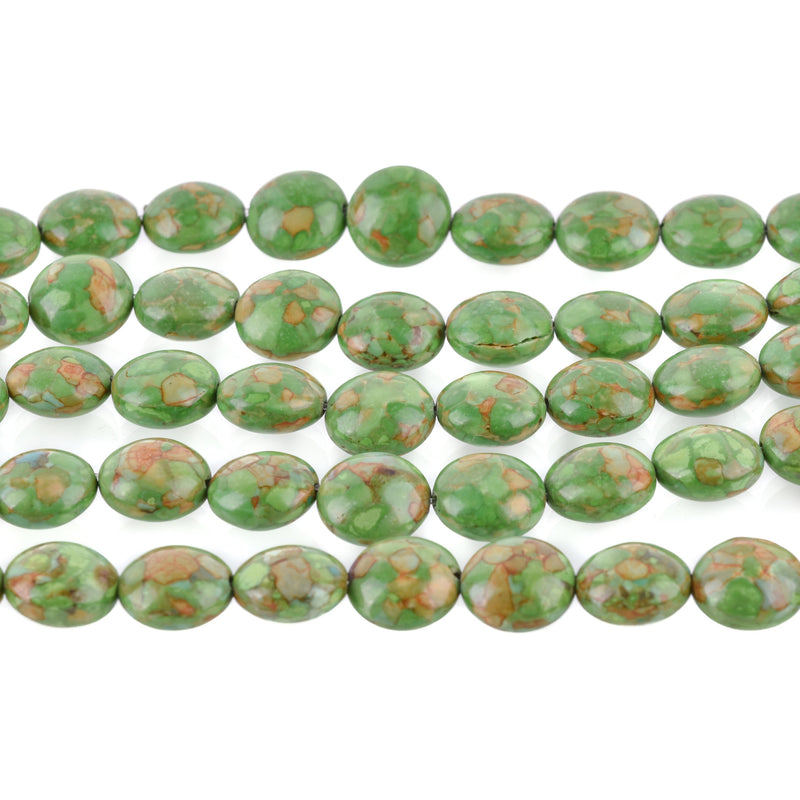 1 strand Magnesite Stone Beads Variegated Puffy GREEN COIN CIRCLE Round . 12mm gmx0004