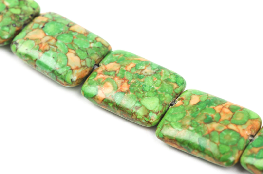 Composite Stone Beads, variegated green, PUFFED RECTANGLE  20x15mm, strand, GMX0014