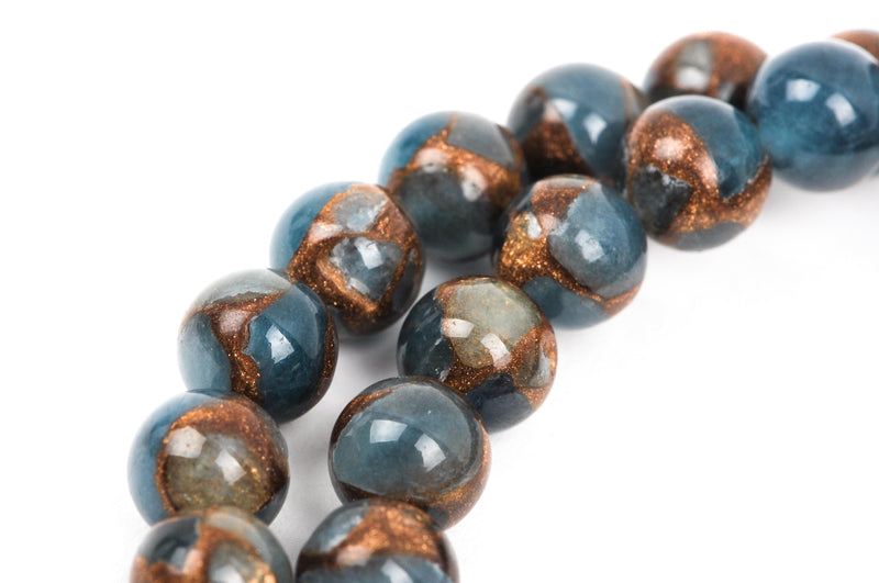 6mm Light Denim Blue Composite Golden Quartz Round Beads, non-faceted, 1 strand, gmx0023