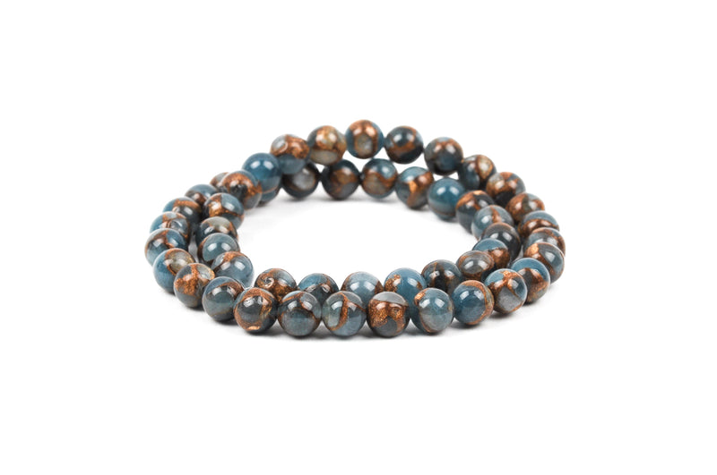 8mm Light Denim Blue Composite Golden Quartz Round Beads, non-faceted, 1 strand, gmx0021