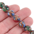 12mm MIXED Green Blue Red Composite Golden Quartz Round Beads, faceted, 1 strand, gmx0029