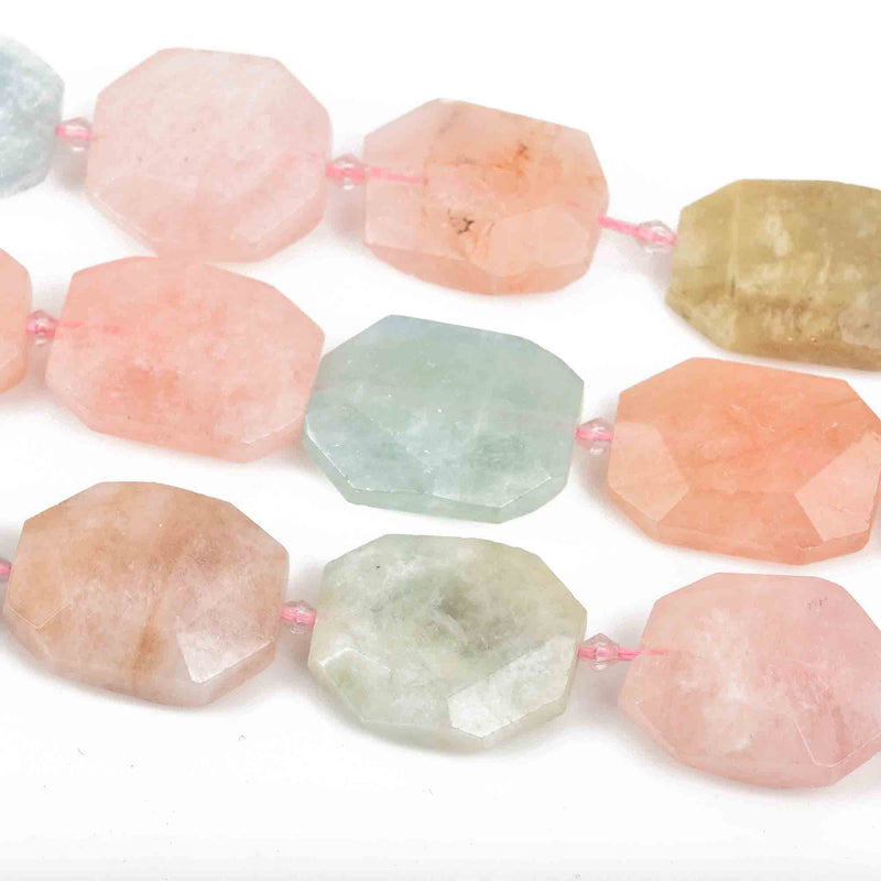 28mm MORGANITE and AQUAMARINE Flat Slab Beads, Natural Gemstone Beads, full strand, 13 beads, gmx0060