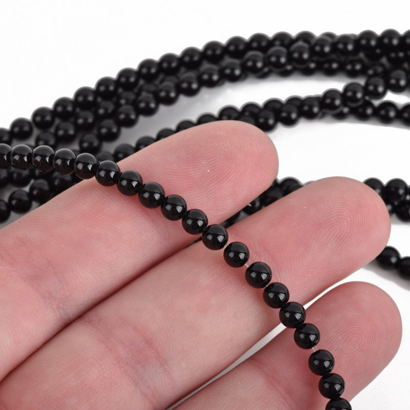 4mm Round BLACK ONYX Beads, Natural Gemstones, full strand, 100+ beads, gon0010