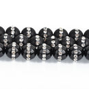 8mm BLACK ONYX Beads with Rhinestone Accents x5 beads gon0036