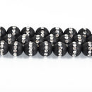 8mm MATTE BLACK ONYX Beads with Rhinestone Accents x5 beads gon0037