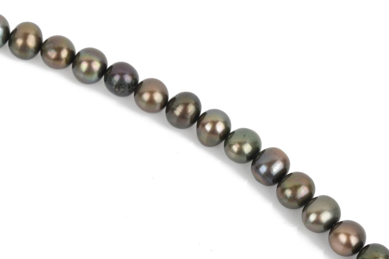 1 Strand 6mm Cultured Freshwater Round Potato Pearls . Emerald Green gpe0009