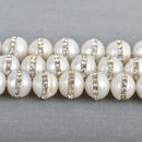 2 Large Freshwater Pearl Beads with Rhinestone Accents, wedding pearls . about 10mm  gpe0017