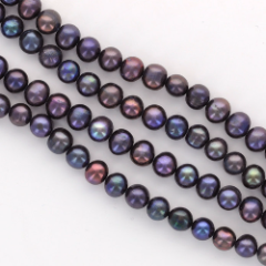 6mm Cultured Freshwater Round Pearls . Peacock Blue, full strand, gpe0044