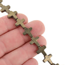 PYRITE Fool's Gold Gemstone CROSS BEADS . Sideways Cross 11x10mm gpy0004