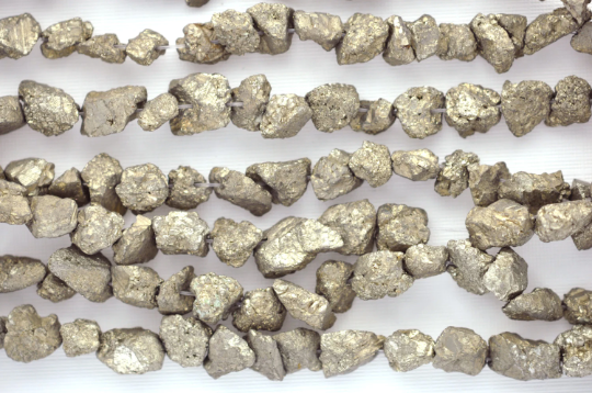 4mm-6mm PYRITE Fools Gold Gemstone ROUGH NUGGET Beads . 16" full strand gpy0015