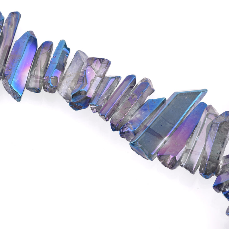Natural BLUE RAINBOW QUARTZ Point Crystal Beads, metallic plated, about 5/8" to 1" long about 65 beads, gqz0059