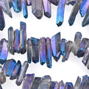 Natural BLUE RAINBOW QUARTZ Point Crystal Beads, metallic plated, about 5/8" to 1" long about 65 beads, gqz0059