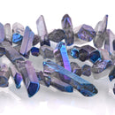 Natural BLUE RAINBOW QUARTZ Point Crystal Beads, metallic plated, about 5/8" to 1" long about 65 beads, gqz0059
