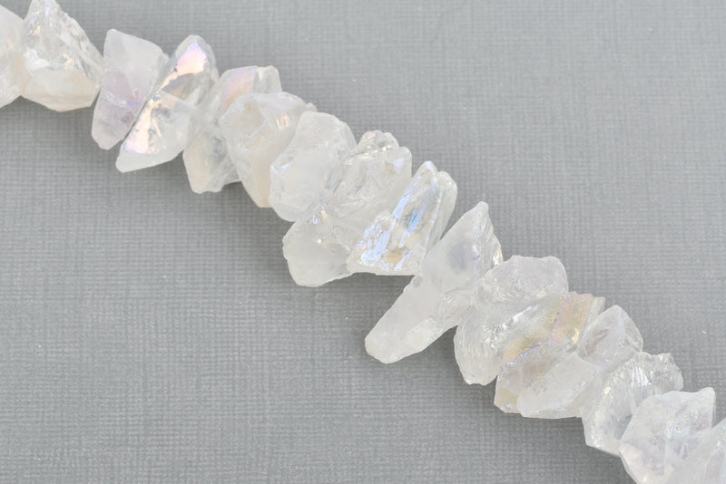 Quartz Gemstone Beads, Polished Rough NUGGETS Bead, CLEAR AB Coated, full strand, about 29-30 beads, gqz0061